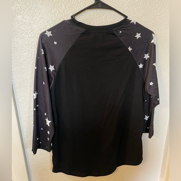 **NWT** size S Charlie’s Project baseball tee, black w/white stars on sleeves - Picture 5 of 5